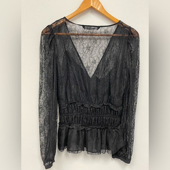 {Zara} sheer black lace blouse Women's size M kp - Picture 5 of 5
